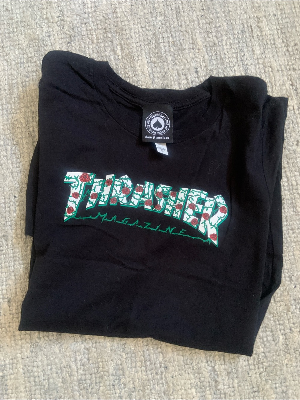 Thrasher Black Graphic Tee with Rose Print